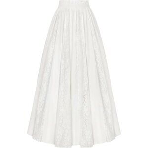 Women Boho Flowy Lace Patchwork Renaissance Long Skirts White